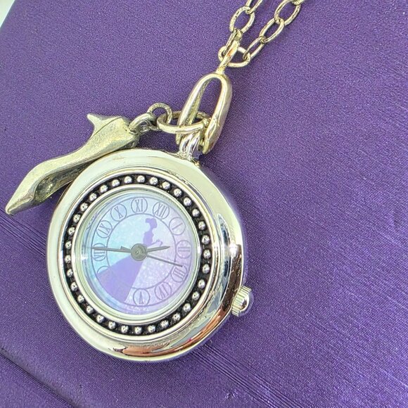 Disney Cinderella Broadway Watch Shoe Necklace Silver Purple 24" Chain - Working - Picture 4 of 10
